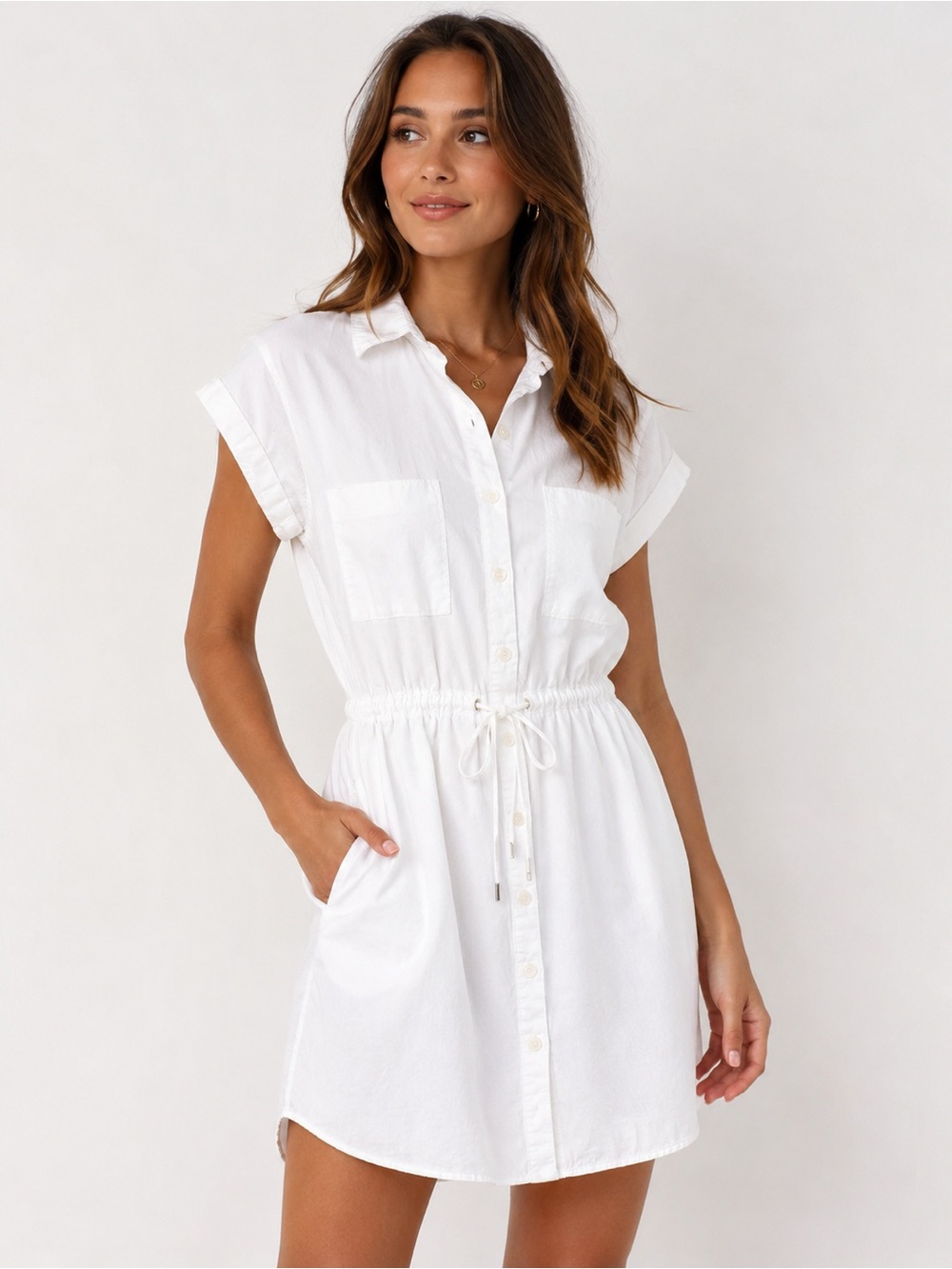 PAIGE White Button-Front Drawstring Swim Coverup-Never worn